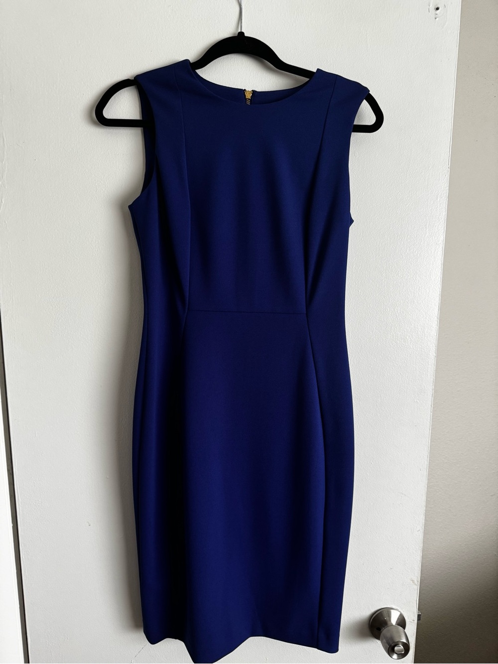 Calvin Klein Sleeveless Midi Sheath Dress in Navy Blue